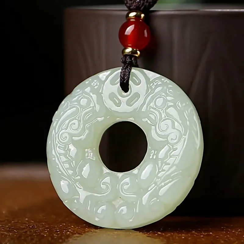 

Круглый брендовый кулон Pixiu из натурального синего и белого нефрита, классическое ожерелье в этническом стиле в стиле ретро