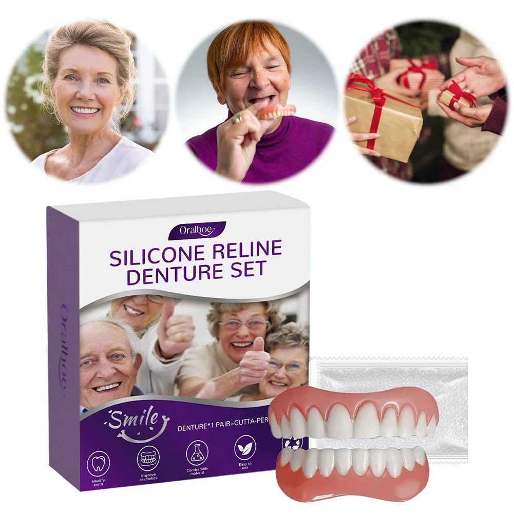 

Silicone Reline Denture Set Soft Dentures False Teeth Set Denture Silicone Kit Denture Silicone Liners for Upper & Lower Denture