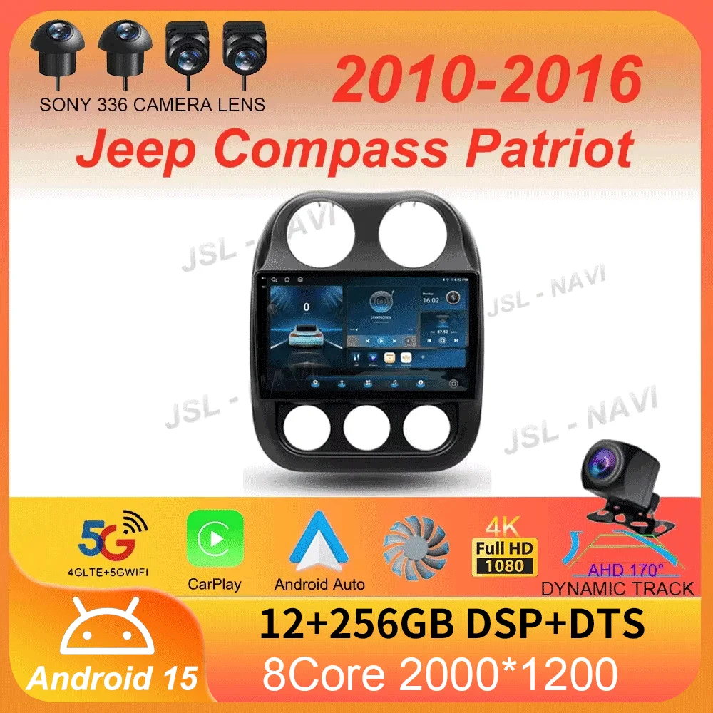 

Car Radio Andtoid 15 Carplay For Jeep Compass Patriot 2010-2016 2 Din Autoradio GPS Navigation Multimedia Video Player 4G Stereo