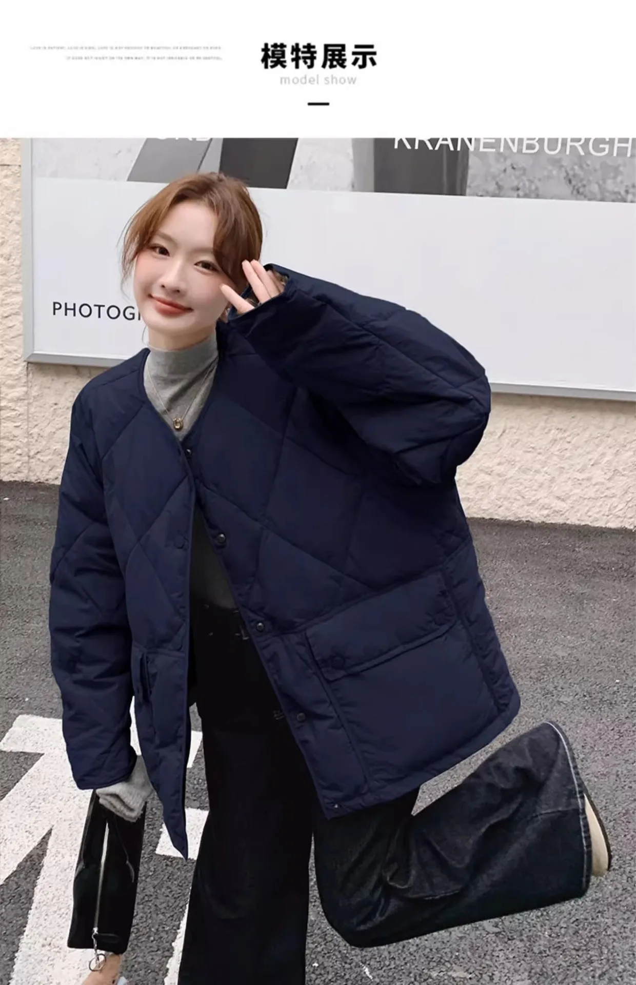 Retro Plaid Patchwork Lightweight Puffer Jacket Autumn Winter Loose Casual Quilted Jacket Female Round Neck Commute Padded Coats
