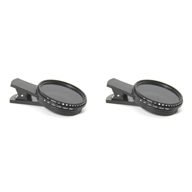 FULL-2Pcs 52Mm Phone ND Filter ND2 To ND400 Clip-On Variable Neutral Density Filter For Phone Mobile Smart Phone Camera