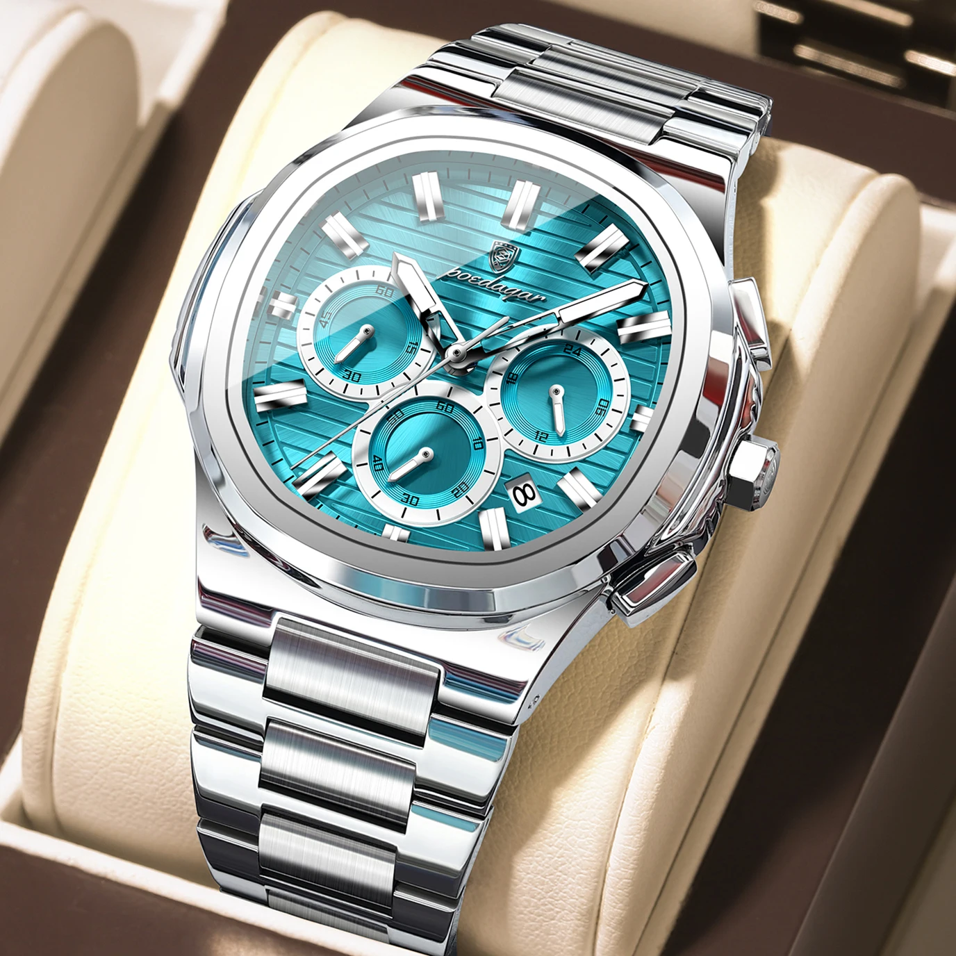 Men's Luminous Waterproof Stainless Steel Chronograph Quartz Watch