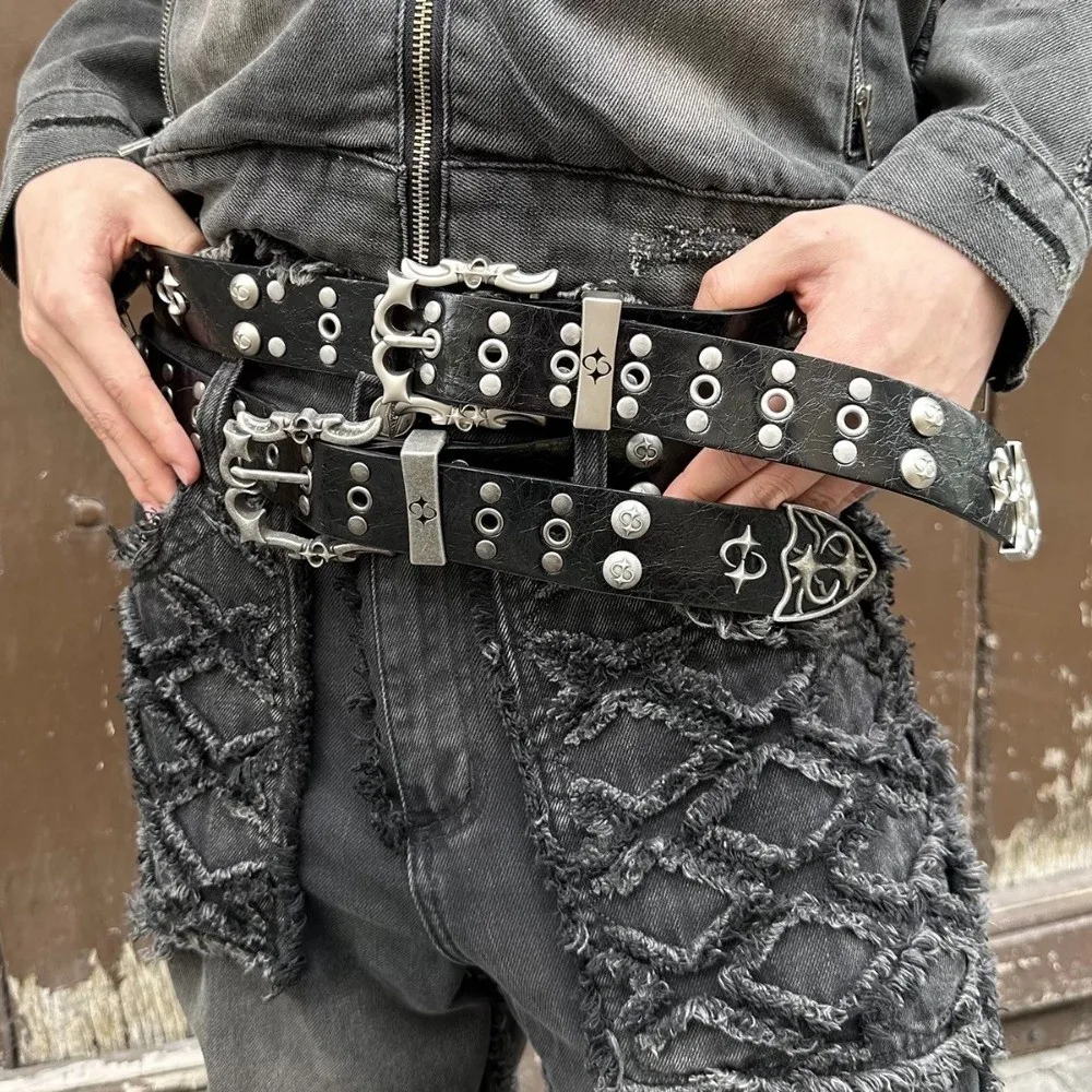Versatile Retro Gothic Belt Adjustable Y2K Punk Belt Hip Hop Style PU Jeans Waistband Unisex
