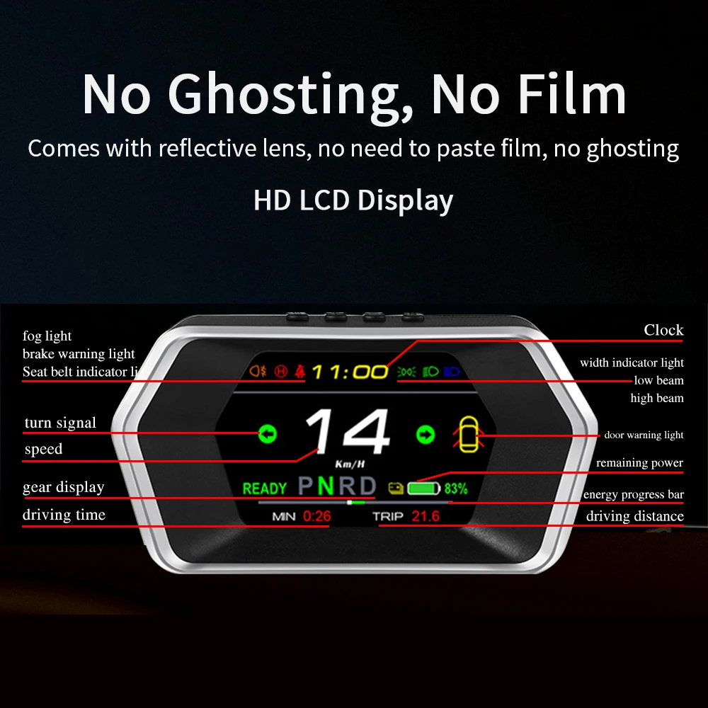 T17 Head-up Display voor Tesla Model 3Y LCD-scherm Snelheidsmeter Licht Prompt Veiligheidsalarm Rijtijd Auto Smart HUD-meter