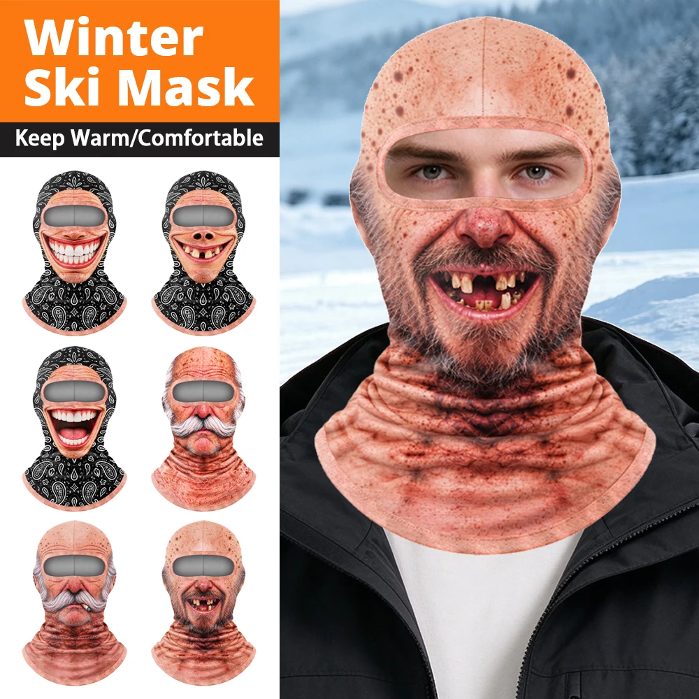 Winter Funny Print Balaclava Thermal Ski Mask Stretch Motorcycle Riding Face Mask For Cycling Skiing Snowboarding Outdoor Sports