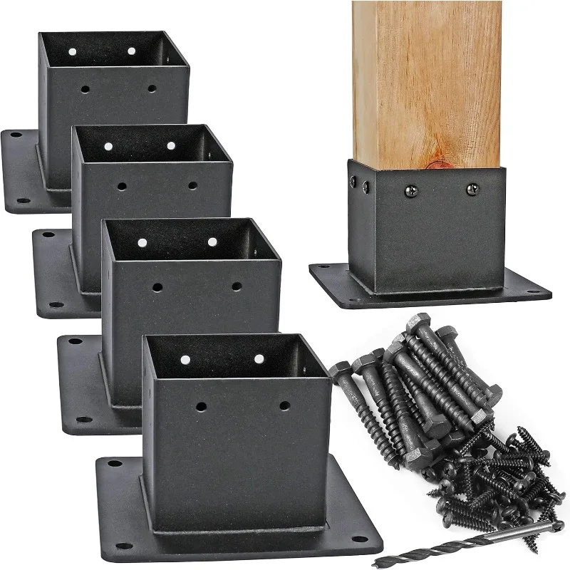 

4×4"(Actual：3.5×3.5inch) Post Stainless Steel Flange Anchor Base with Screws for Deck Railing，Black Finish (4 Pack)