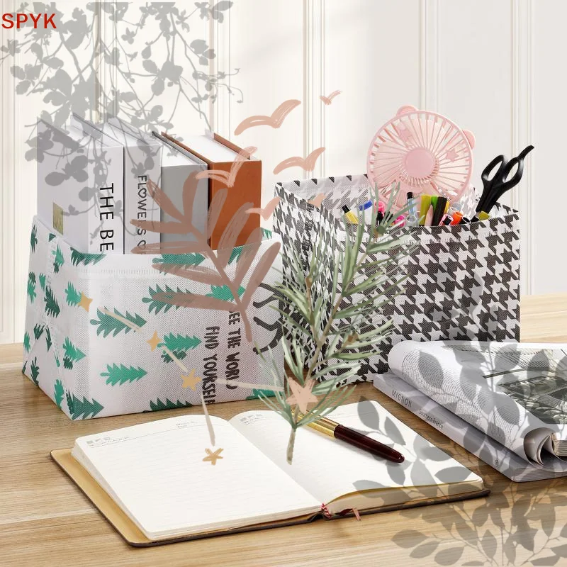 Polka Dot Fabric Storage Basket Foldable Desktop Organizer Box Waterproof Cloth Container For Home Bedroom Desk Tidy
