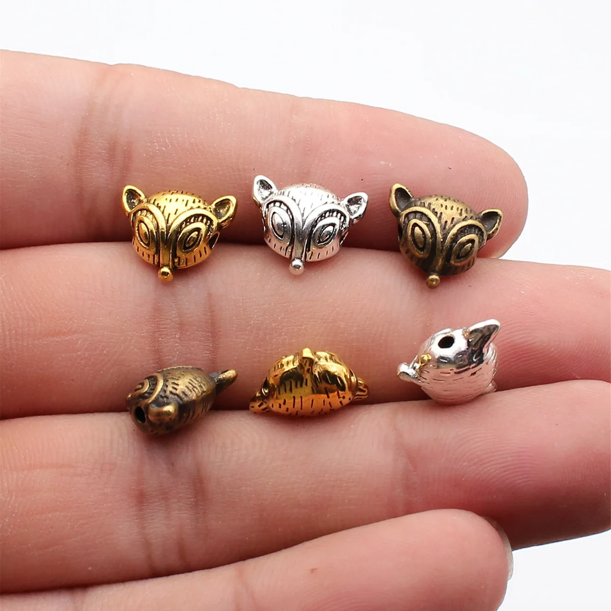 WYSIWYG 10pcs 13x11x6.3mm 3 Colors Antique Bronze Color Antique Silver Color Antique Gold Color Fox Small Hole Beads