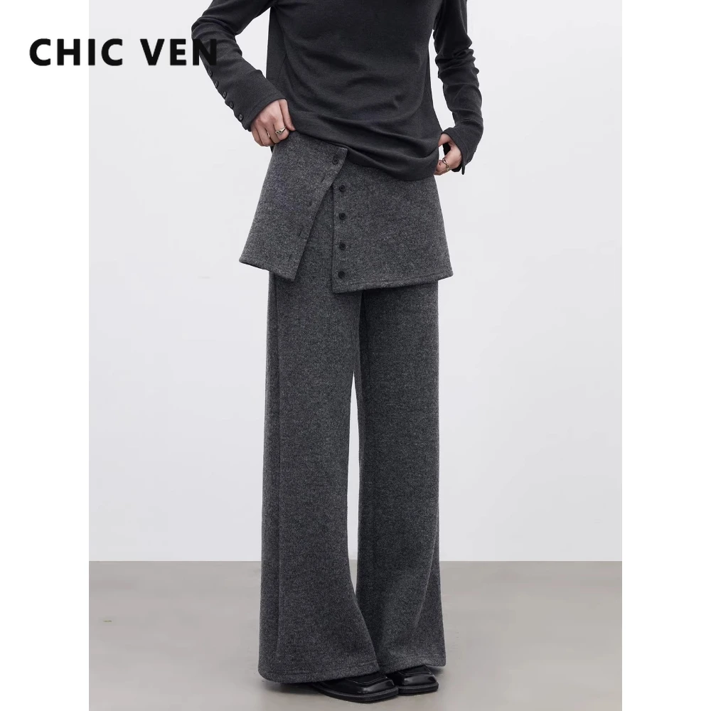 CHIC VEN Fashion Women Pants New Design Detachable Hip Curtain Micro Flared Pants Female Wide Leg Trousers Spring Autumn 2026