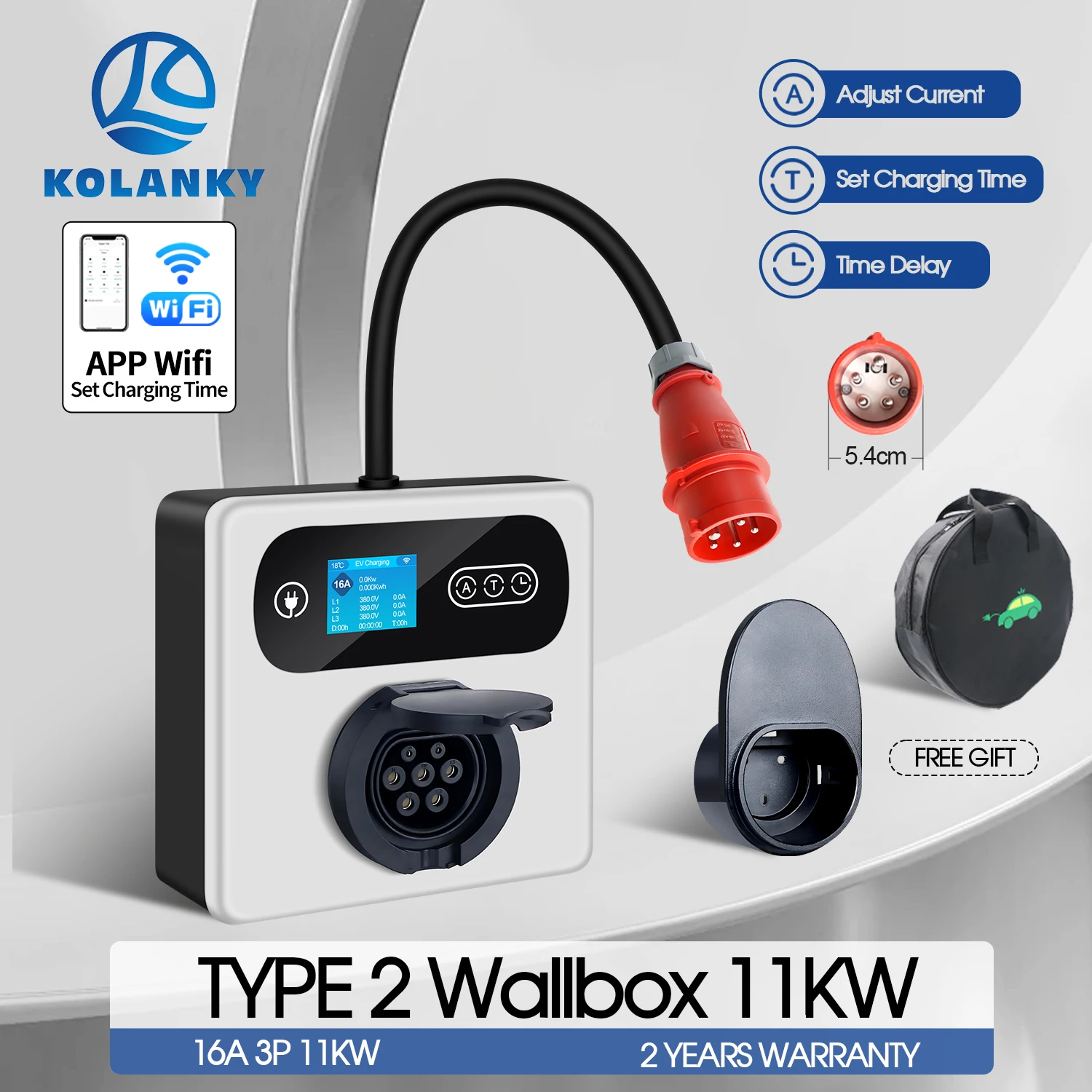 Kolanky 16A 11KW EV-Ladegerät Wallbox CEE auf Typ 2 Steckdose Tuya APP Zeitverzögerung 1-15 Stunden Ladestation für Elektrofahrzeuge