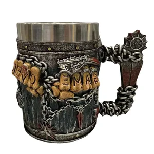 القدح الفايكنج للرجال في العصور الوسطى ، القدح البيرة السيف 3D الرجعية ، إدراج الفولاذ المقاوم للصدأ ، أكواب القهوة ذات السعة الكبيرة من الراتنج ، هدية الهالوين أفضل 8 أكواب مبيعا في العصور الوسطى - رقم 6