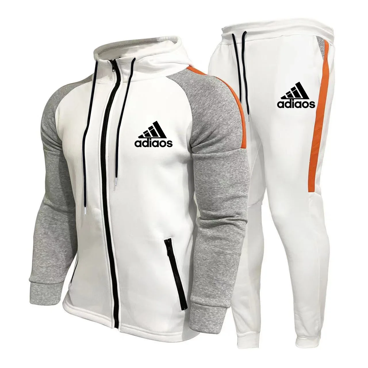 2024New, Men\'s Zipper Stand Collar Workout Set, Sweatshirt & Sweatshirt, Sports Suit, Running, Fitness Clothing