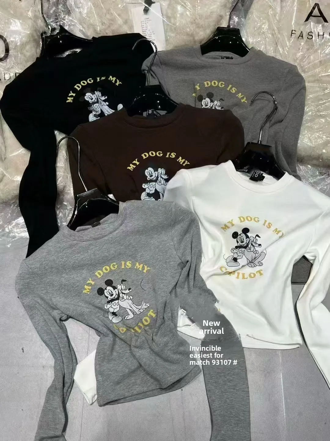 

Korean Sle Fce Lined ort Sve round Ne T-irt Women's oulder Padded Casual Print Top for Autumn Wi...