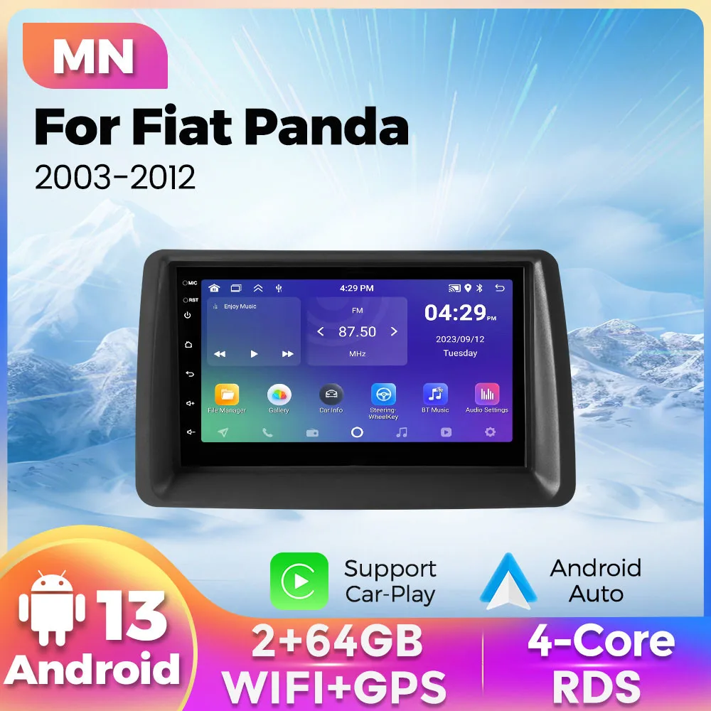 2 din Android car radio For Fiat Panda 2003-2012 Multimedia player Built-in Car-Play+Auto FM Radio support DAB+ TPMS rear camera