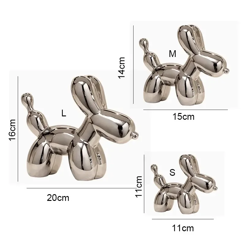 Ceramic Sculptures Silver Balloon Dog Decoration Statue Crafts Figurines Bedrooms Desktop Luxury Home Decor Accessories view 6