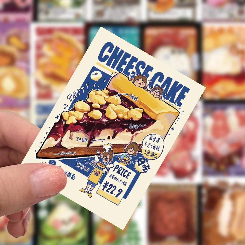 

10/30/60pcs Hand-Drawn Dessert Food Poster Stickers Cute Cartoon Cake Sandwich Decals Notebook Suitcase Phone Sticker Decoration