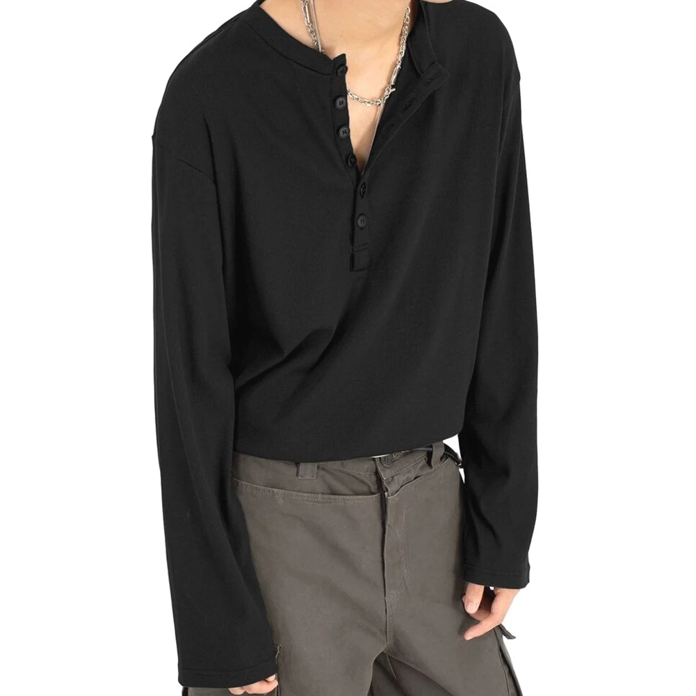 

Casual Wear Spring Autumn Fashion Black Draped Casual Top Vintage Solid Color Top For Men Suitable For Vacation