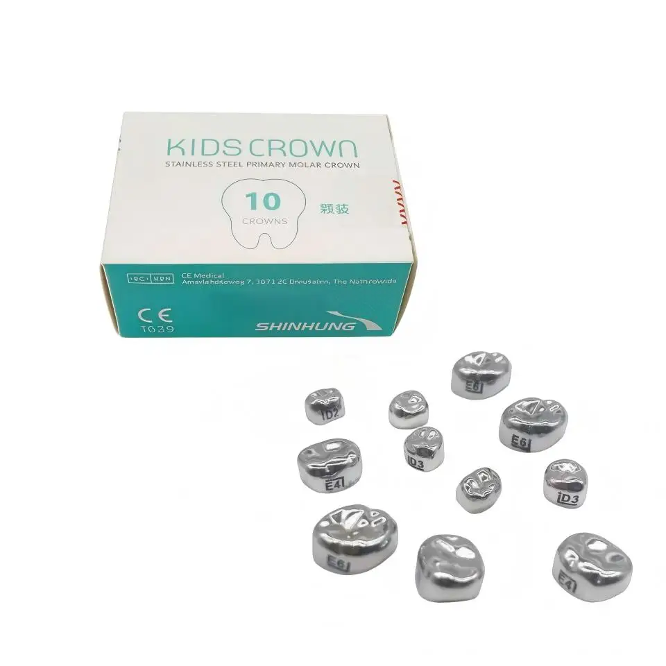 

SHINHUNG Pediatric SSC Crown Stainless Steel Crown for Primary Teeth After Caries Treatment and Pulp Therapy Refill 10pcs/box