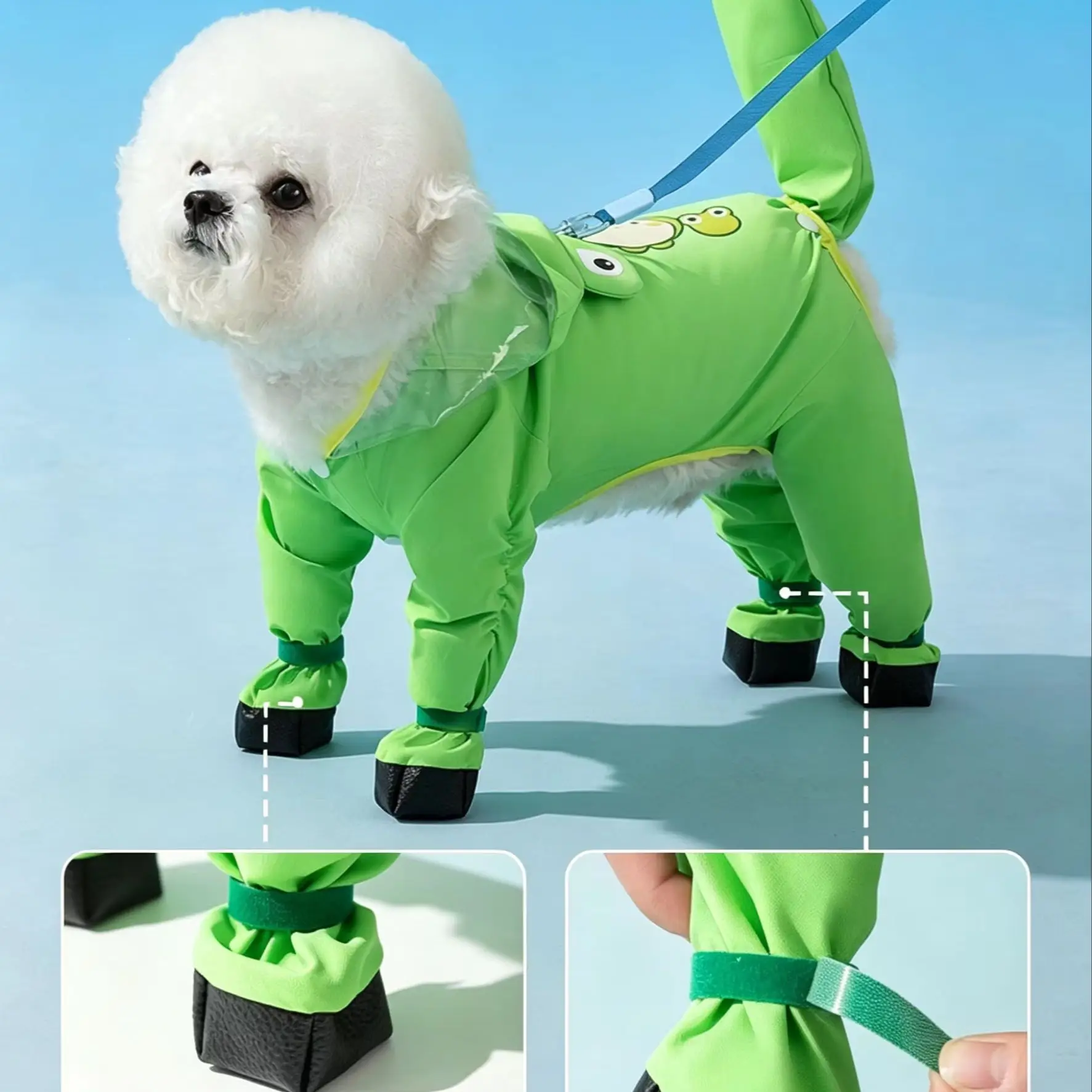 Four Leg Full Coverage Waterproof Dog Raincoat Frog Waterproof Dog Coat Lightweight Rain Jacket With Rain Shoes For Teddy Bichon - view 4