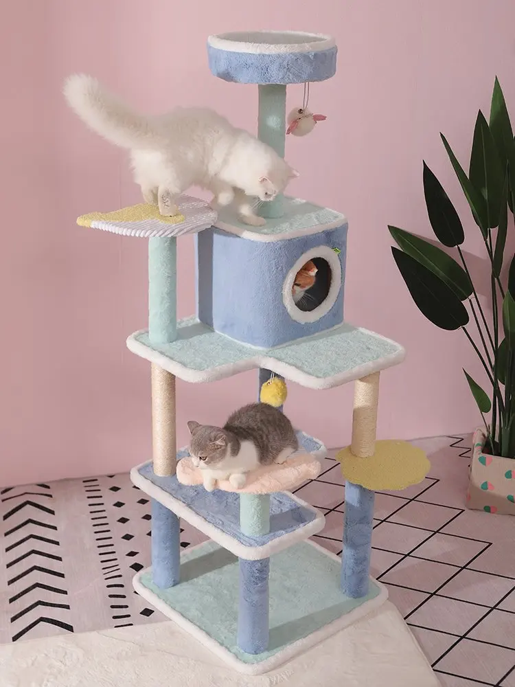 Multilayer Cat Climbing Frame Wooden Pet Cat Tree House Big Space Cats Kitten Condos With Sisal Rope Cat Scrataching Posts Toys