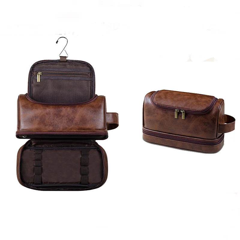 Women's PU Leather Cosmetic Make Up Bag Best Designer Waterproof Makeup Lavatory Bag Portable Large Business Storage Bag for Men