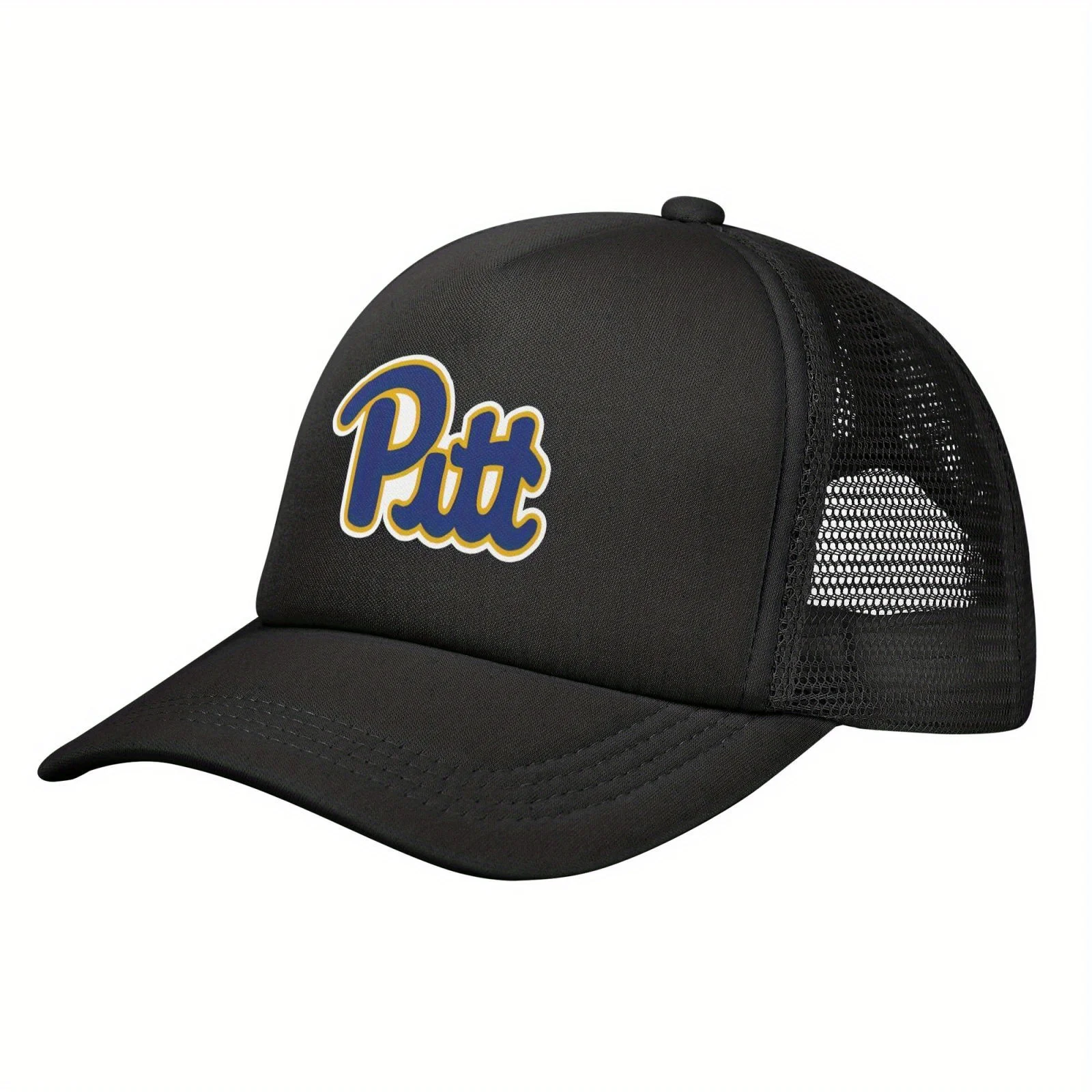 1pc Pittsburgh Panthers Mesh Baseball Cap - Unisex, Breathable & Sun-Protective Trucker Hat with Adjustable Strap, White & Black