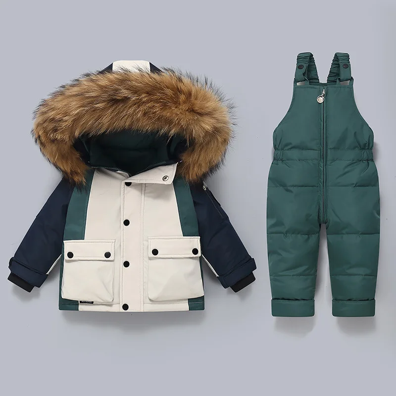 Winter Children's Down Jacket Set Overalls Thickened Baby 1-5 Years Old Overalls Set Two-piece Set Europe and America