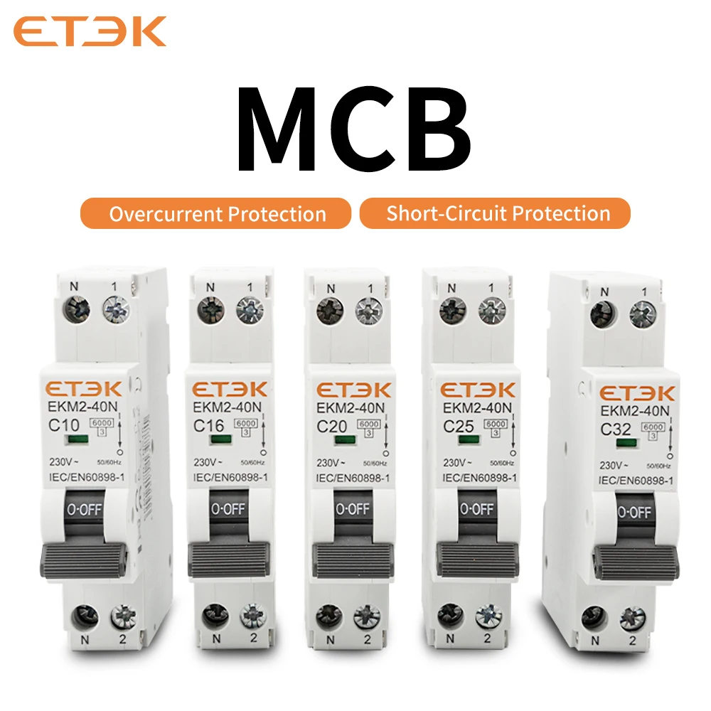 【セール中】ETEK DINレール取り付け型小型家庭用空気遮断器MCB 30mA C特性 10A 16A 20A 25A 32A 1P+N ミニサーキットブレーカー EKM