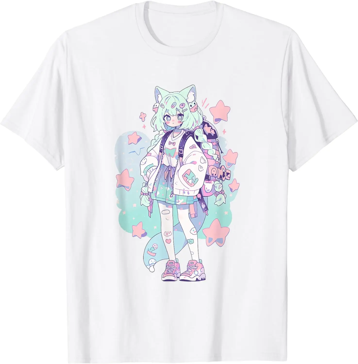 Cat Girl in funny Pastel japan Anime Aesthetic japanese T-Shirt