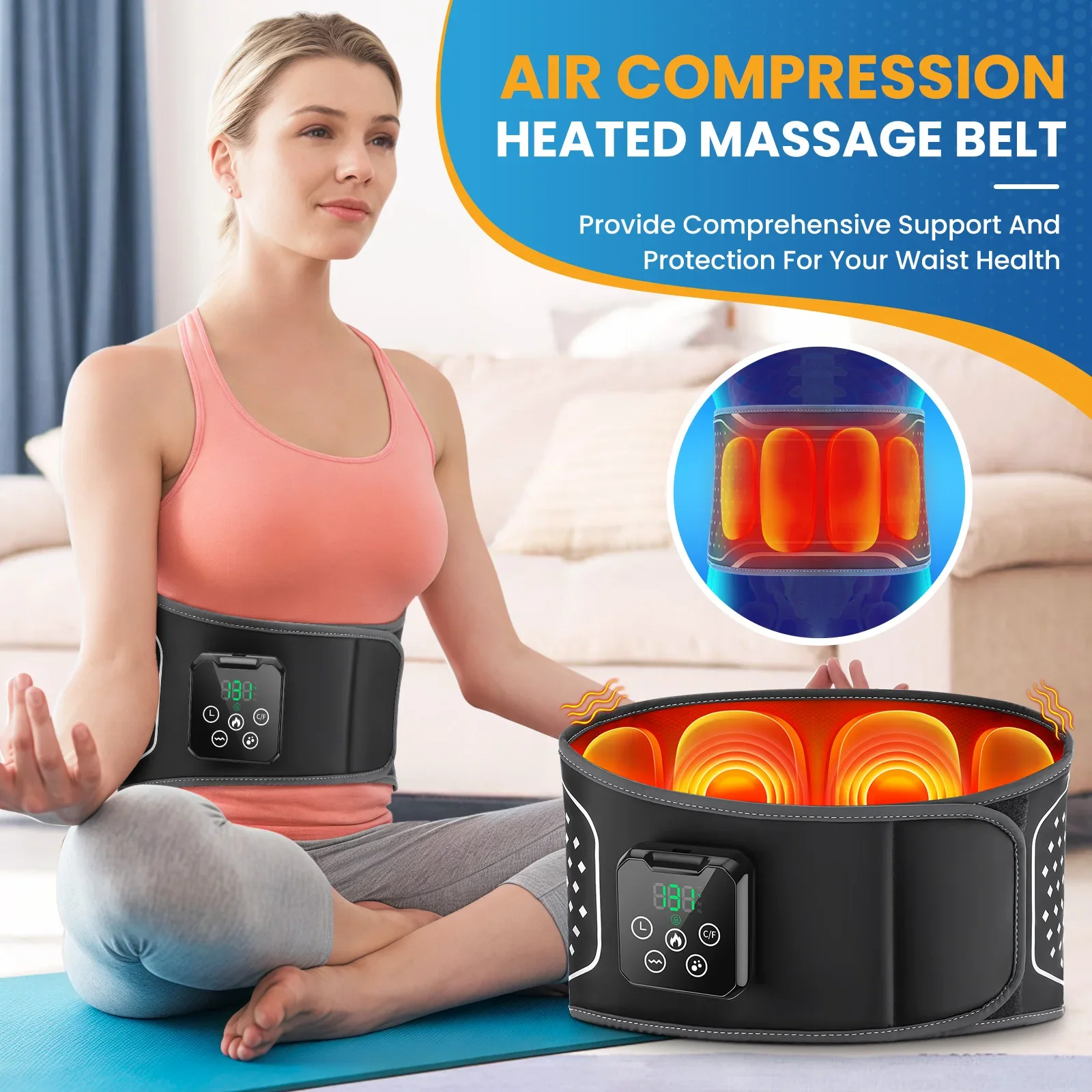 

Waist Massager Electric Lumbar Heating Belt Portable Heat Massage Waist Brace Waist Support Belt For Releasing Lumbar Pressure