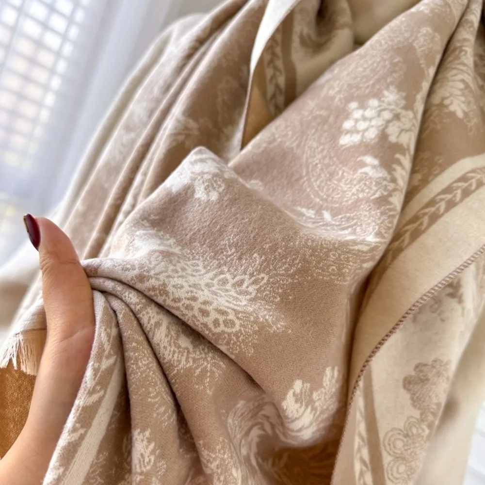 

Элегантный двусторонний жаккардовый шарф, ветрозащитный толстый кашемировый шарф, теплая шаль из пашмины на осень-зиму