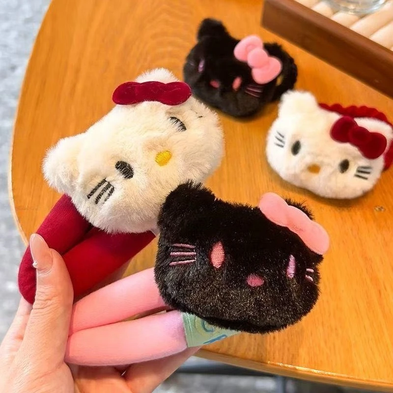 

Модные заколки для волос Hello Kitty с большим бантом, пушистые плюшевые заколки-зажимы для женщин и детей