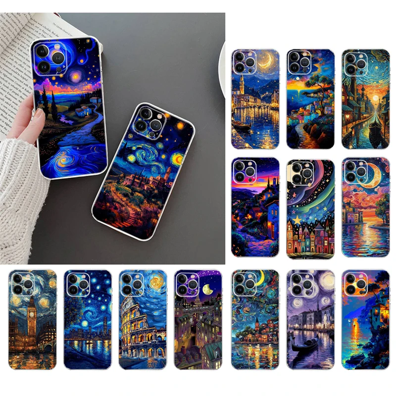 

Phone Case Carcasa Funda For iPhone 17 Pro Max Air 16 15 14 13 Pro Max 15 16 Pro 15Plus Star Night Scenery Case