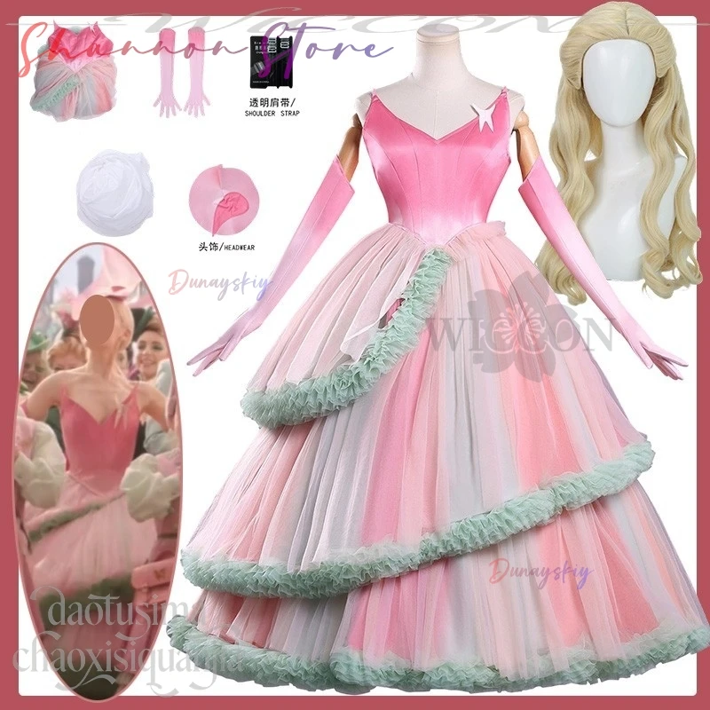 

Anime Cosplay Glinda 코스프레 의상 Multi-layered Pink Gradient Evening Gown Sweet Kawaii Lolita Princess Dress Wigs Halloween