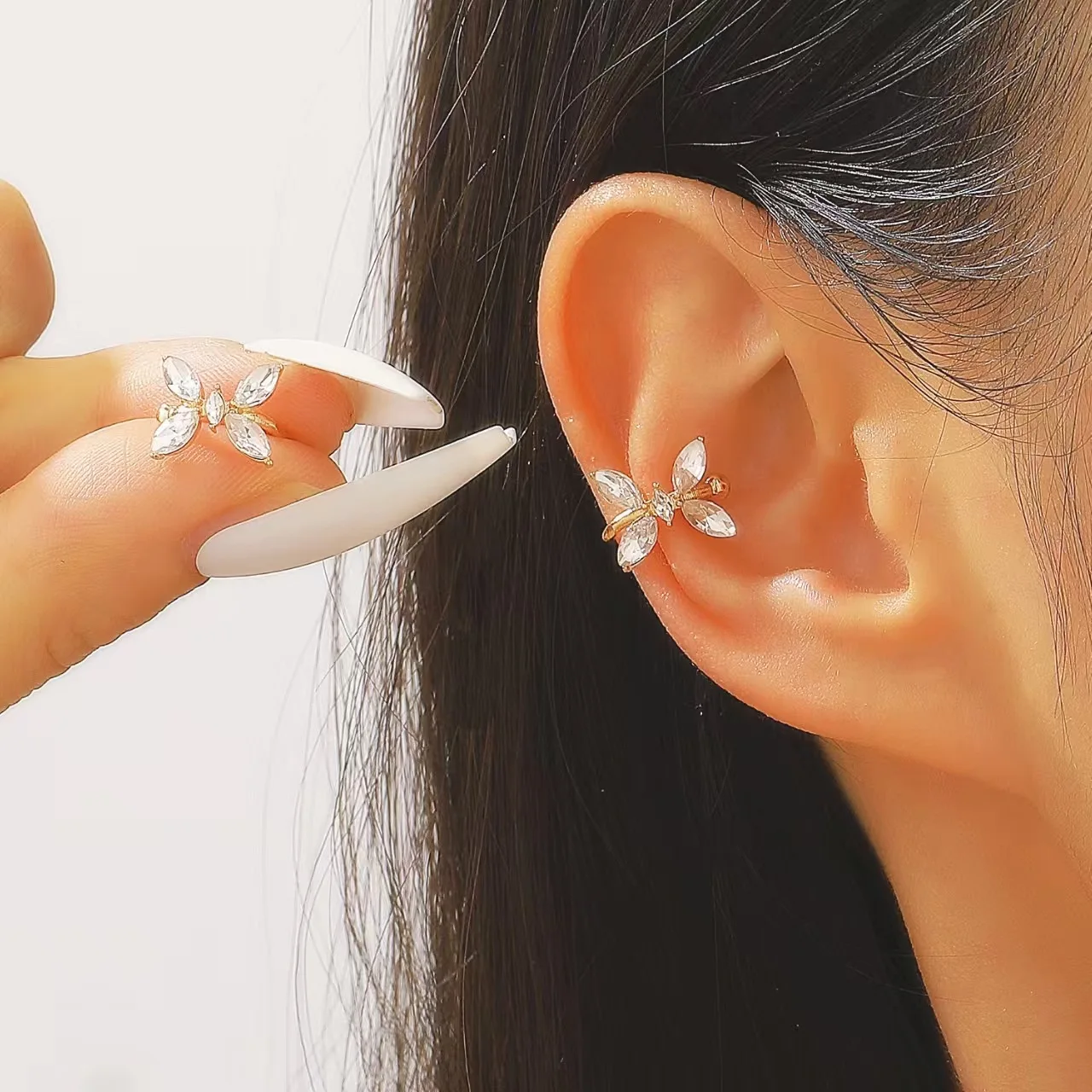 Korean Cute Zircon Butterfly Ear Clip Earrings For Women 2026 Trending Jewelry Ear Cuffs Without Hole Fake Piercing Earrings