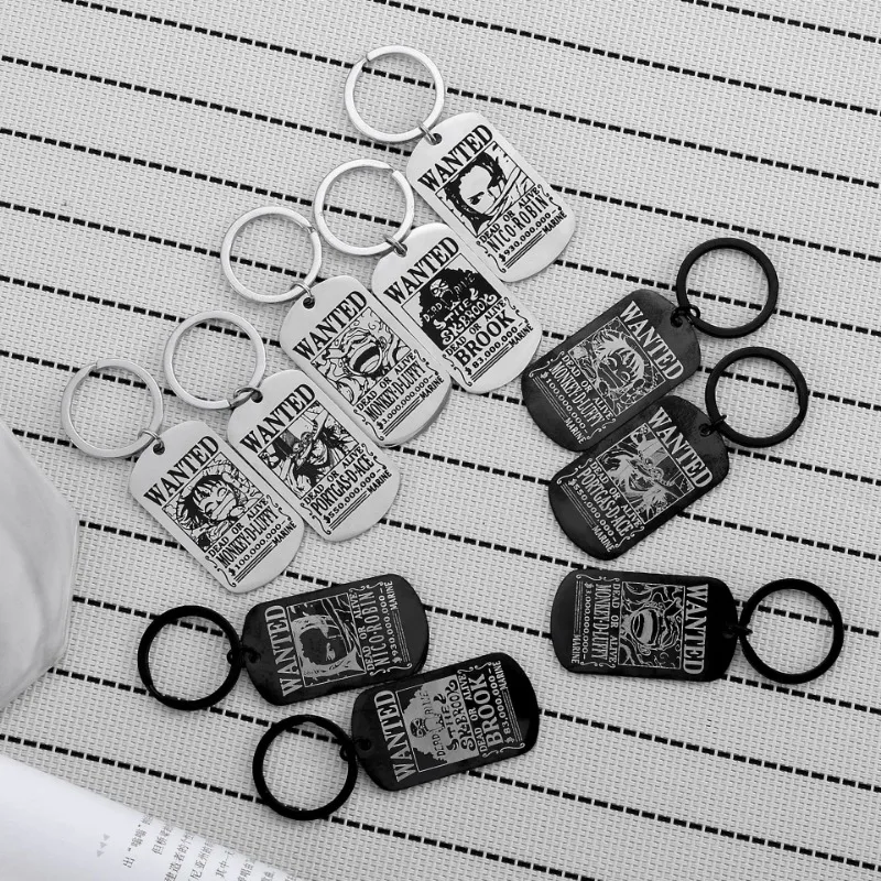 Cartoon One Piece double-sided titanium steel dog tag wanted poster pendant anime backpack bounty keychain hanging decoration