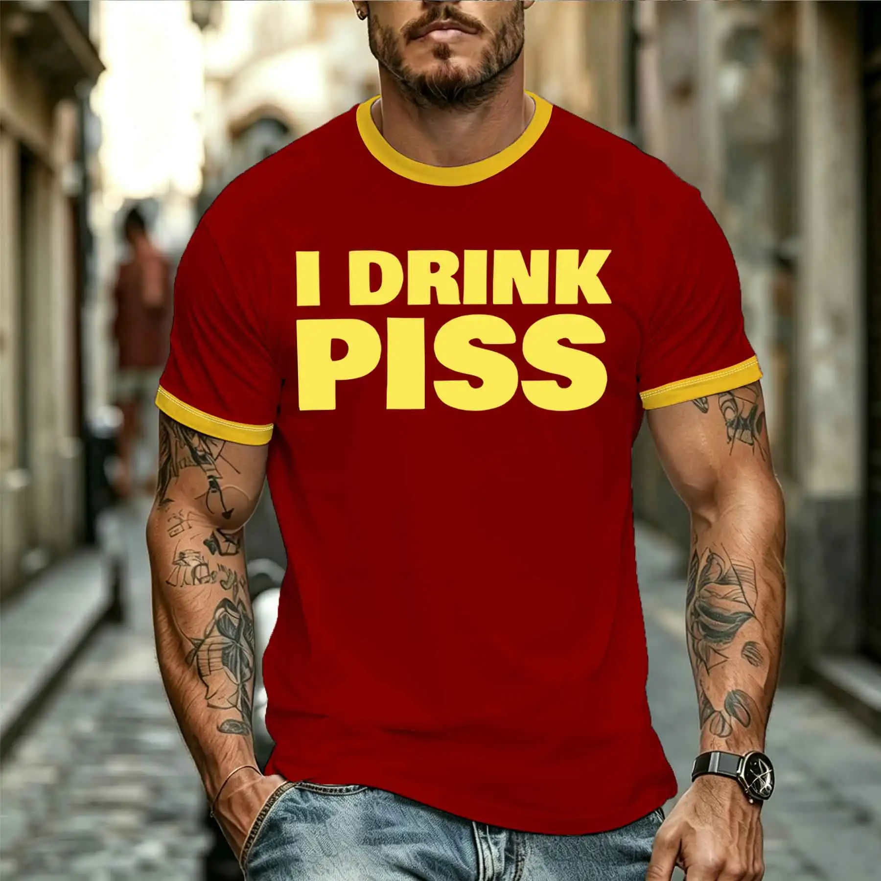 2026 new model Tee Stylish Comfortable Men's Fun Letter Print Short Sleeve T-shirt DRINK PLS Casual Versatile Daily Crew Neck To