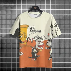 Funny Men's T-Shirt Animal Cat Pattern Printed T-Shirts Casual Short Sleeved Tees Oversized Men Clothing Tops Outdoor Streetwear