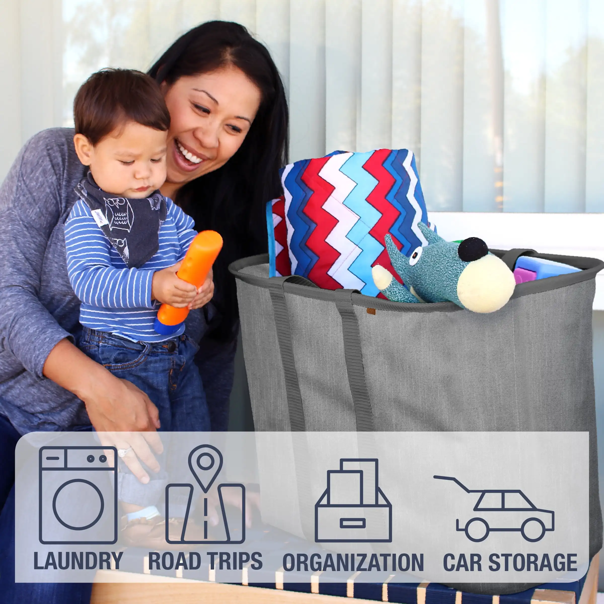 سلة غسيل قماشية قابلة للطي LUXE، رمادي