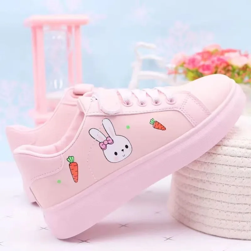 New Summer Girls Cartoon Print PU Leather Panel Casual Shoes Kids Breathable Soft Sole Flat Sneakers Children Campus Casual Shoe