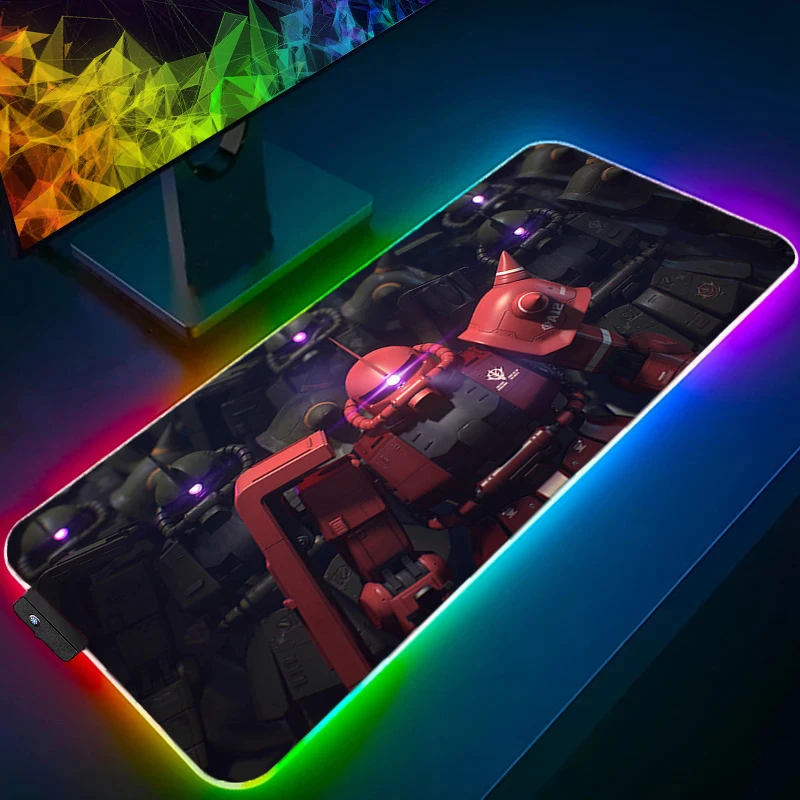 

Коврик для мыши в стиле Mecha со светодиодной подсветкой, игровая клавиатура с подсветкой, механическая клавиатура Warrior G-Gundam Z-Zaku II RGB, настольный коврик для ноутбука