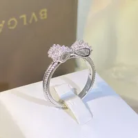 Fancy Bow Ring with Dazzling CZ Silver Color Women Finger Ring with Stamp Wedding Bands Statement Accessories Jewelry