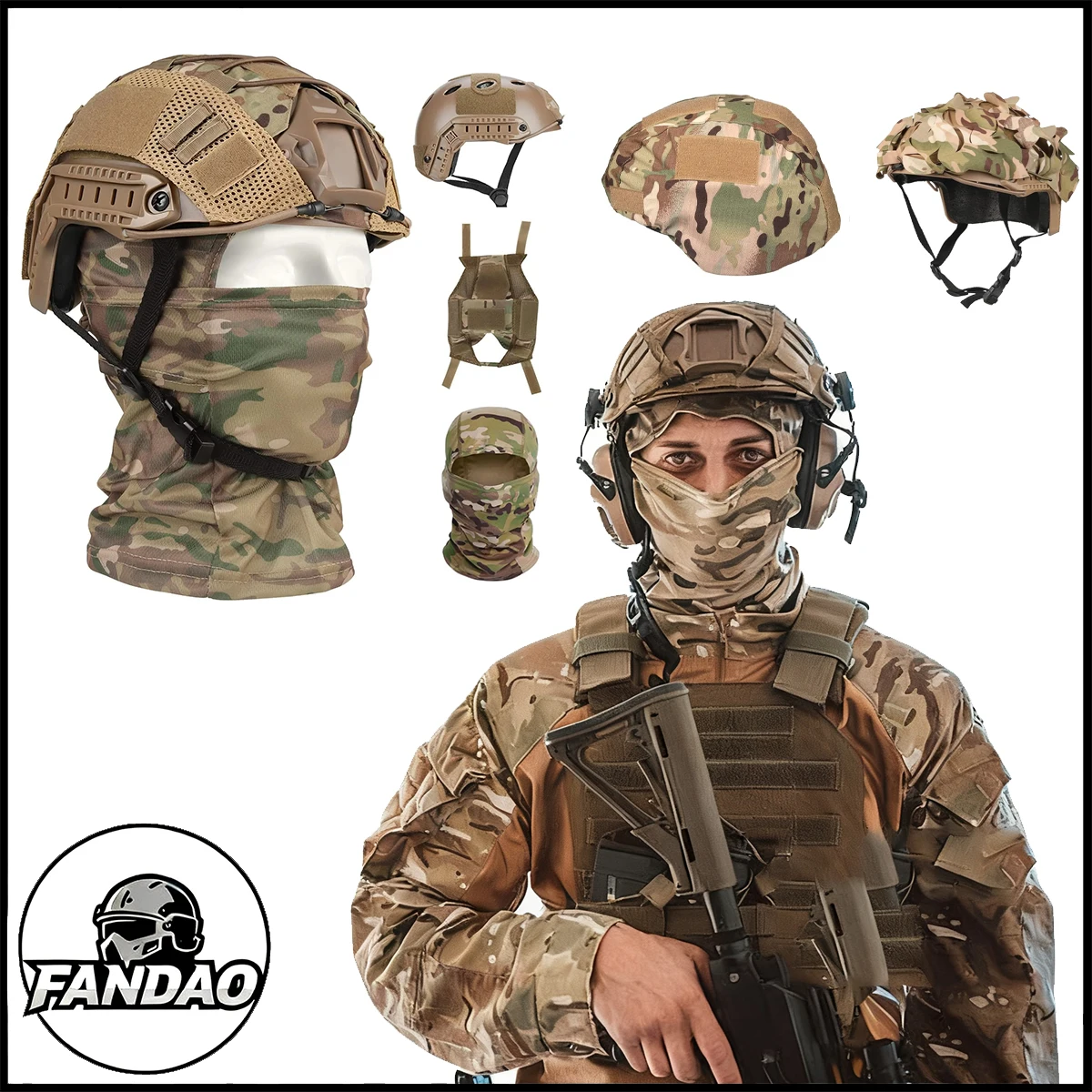 

Airsoft Helmet Set with Camo Cover Goggles Balaclava Mask Military Protection Gear for Hunting Paintball Tactical Training