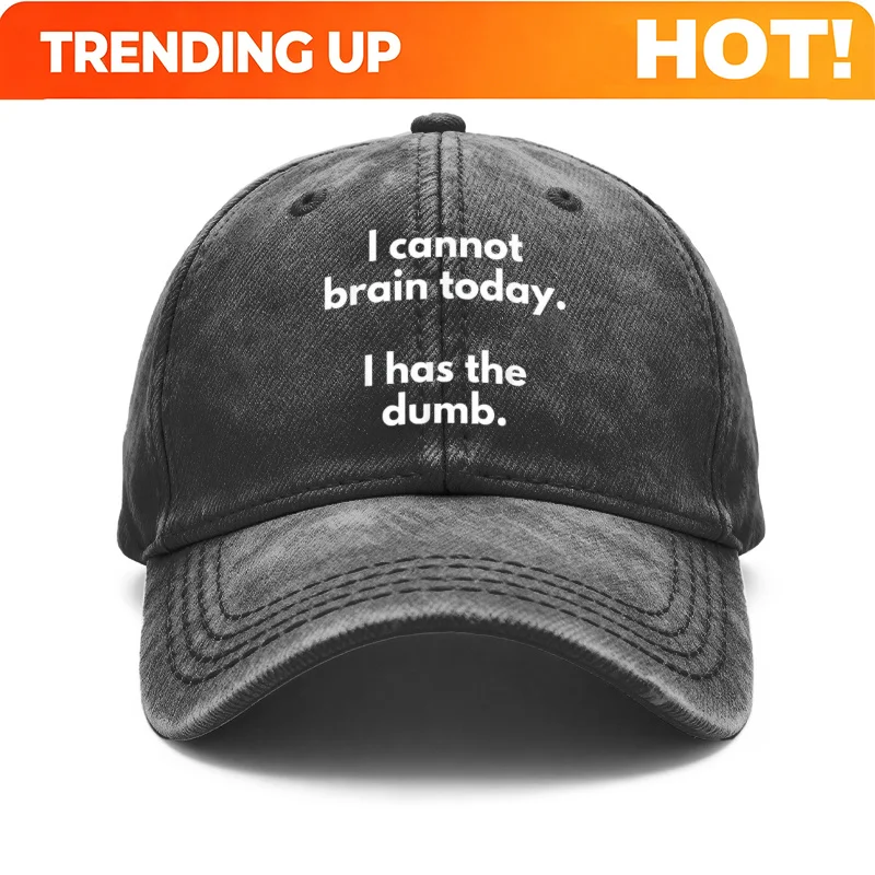 1pc Vintage Washed Unisex Baseball Caps, Funny Quote I Cannot Brain Today I Has The Dumb, Humor Text Design Print Pattern