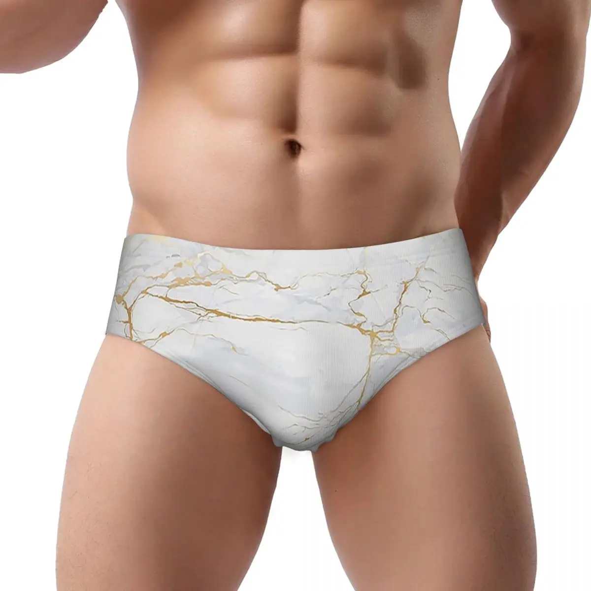 

White And Gold Marbl Men's Triangle Panties Breathable Boxer Underpants Short Underwear for Homme Man Boyfriend Gifts