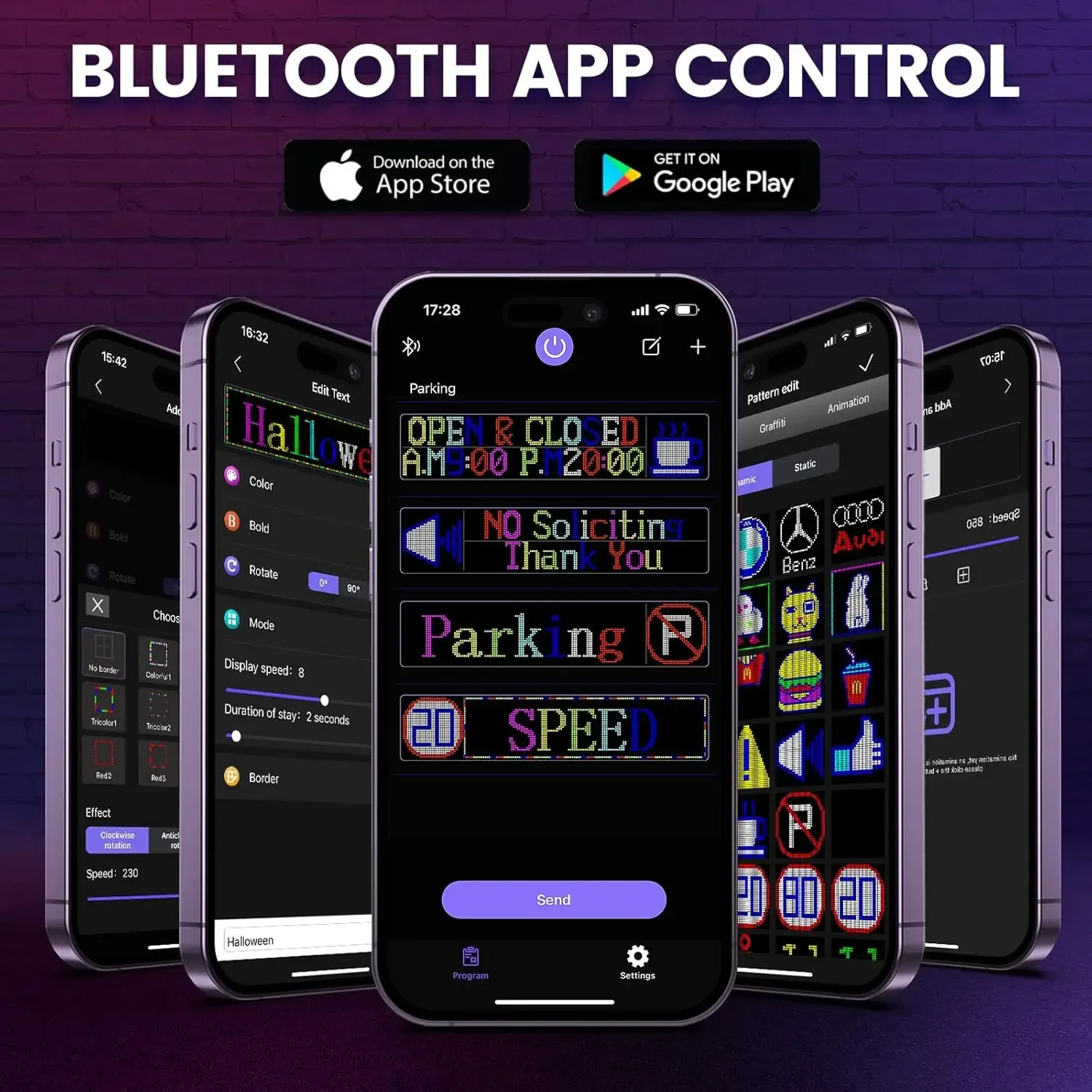 Pára-brisa do carro display led com múltiplas opções de idioma para uso global sinais led placa de sinal do carro flexível led rgb display diy