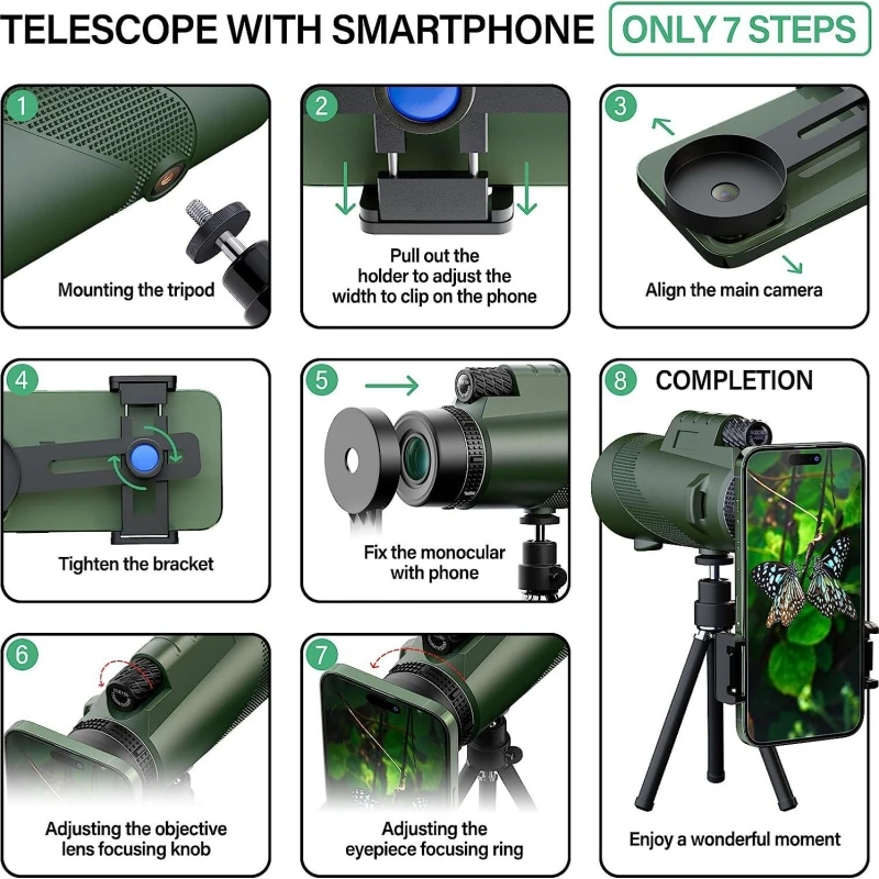 80x100 HD ZOOM Powerful Monocular Telescope Portable Binoculars Long Range Telescope Hunting Camping With Tripod Phone Clip