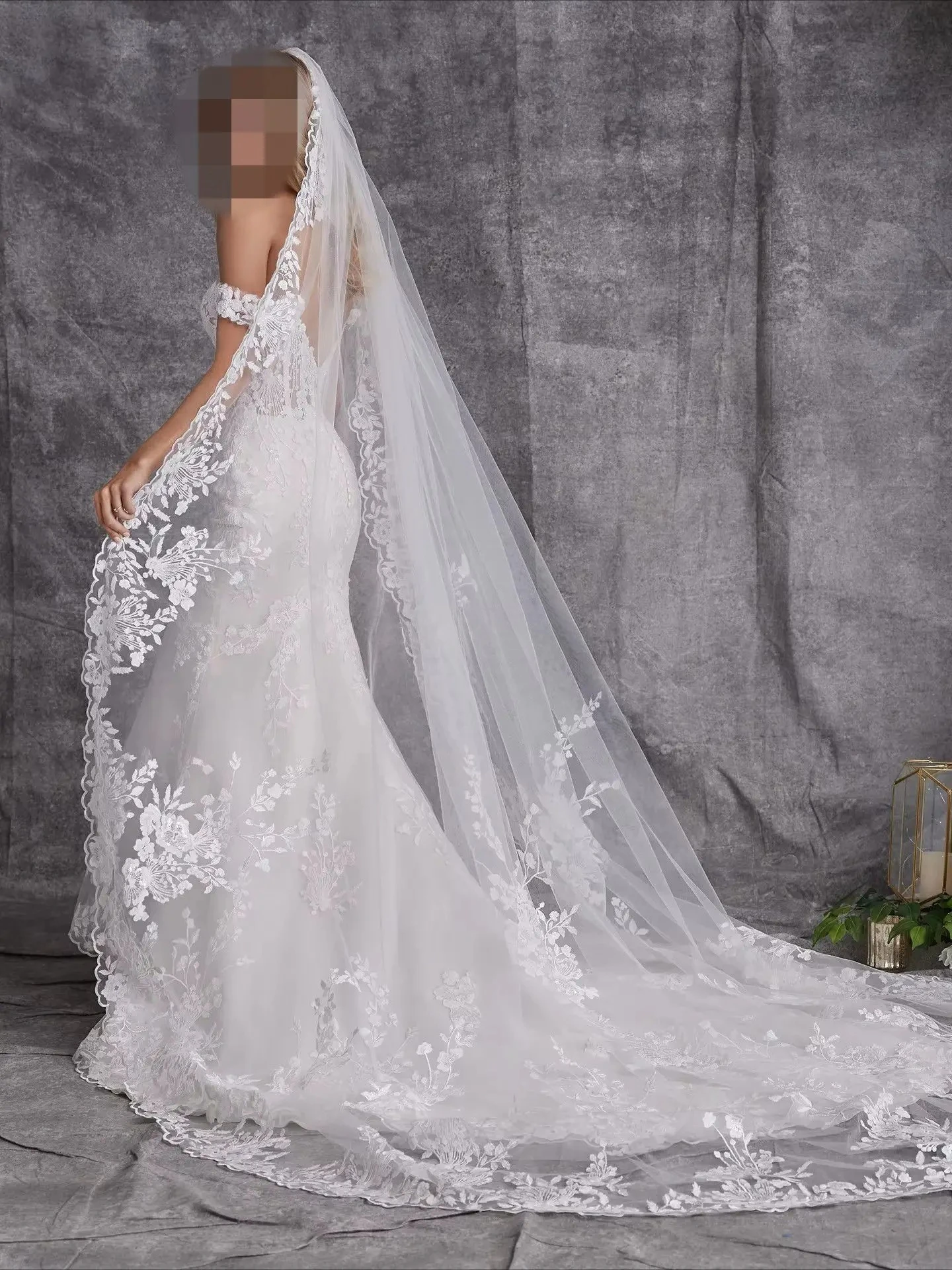 

Luxury Bridal Hair Accessories Lace Wedding Veils 2025 One Layer with Comb Cathedral Length Bride Veils Customized