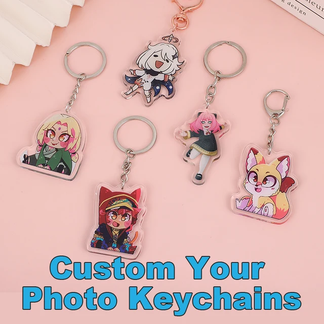 Niestandardowe breloczki przezroczysty akrylowy Charms z Logo kreskówka wisiorek zdjęcie przezroczyste holograficzne Anime spersonalizowane breloczki na prezenty
