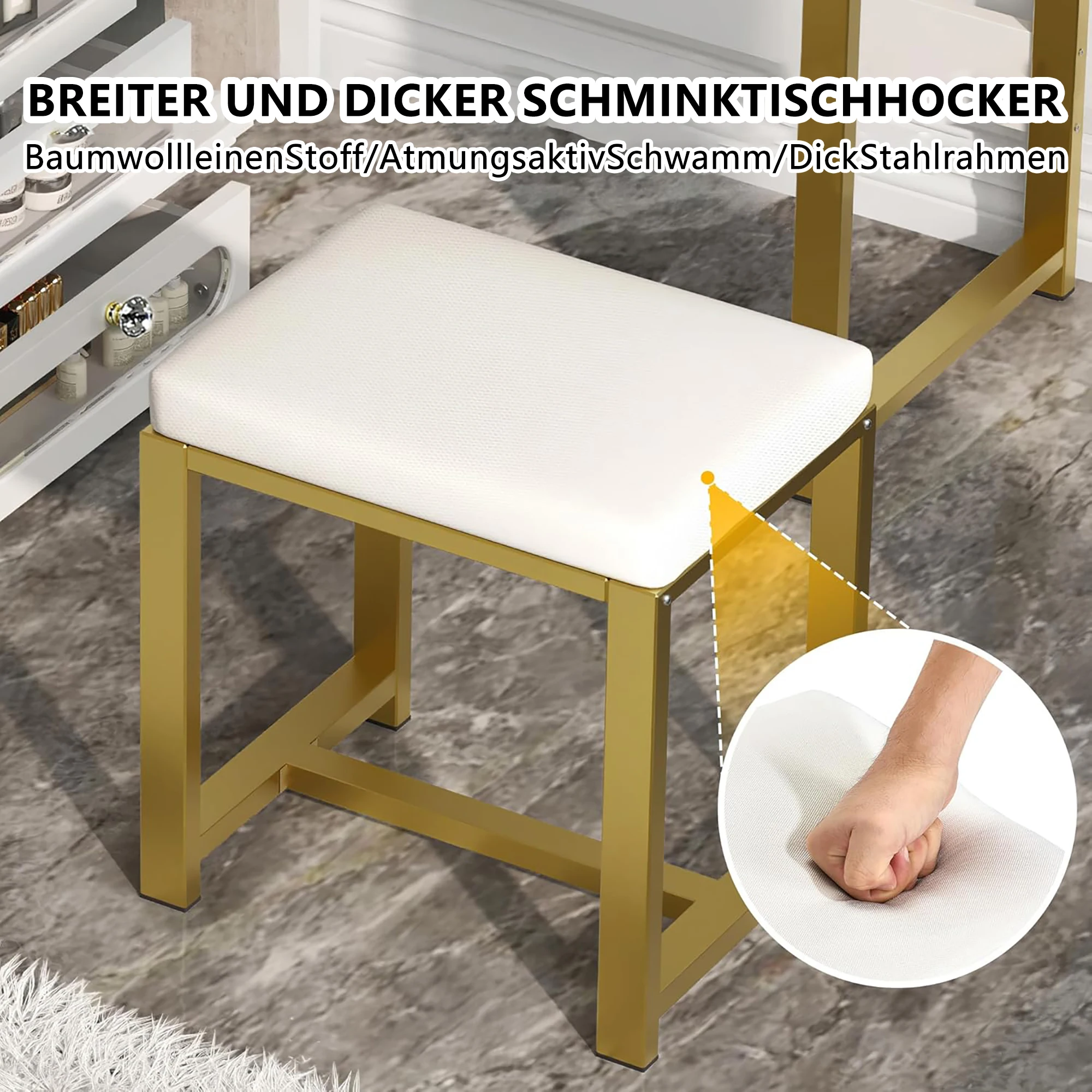 Rosahqnda LED-Beleuchtung Schminktisch mit einstellbarer Helligkeit Schminktisch mit Spiegel Kosmetiktisch mit Schubladen – Detail 32